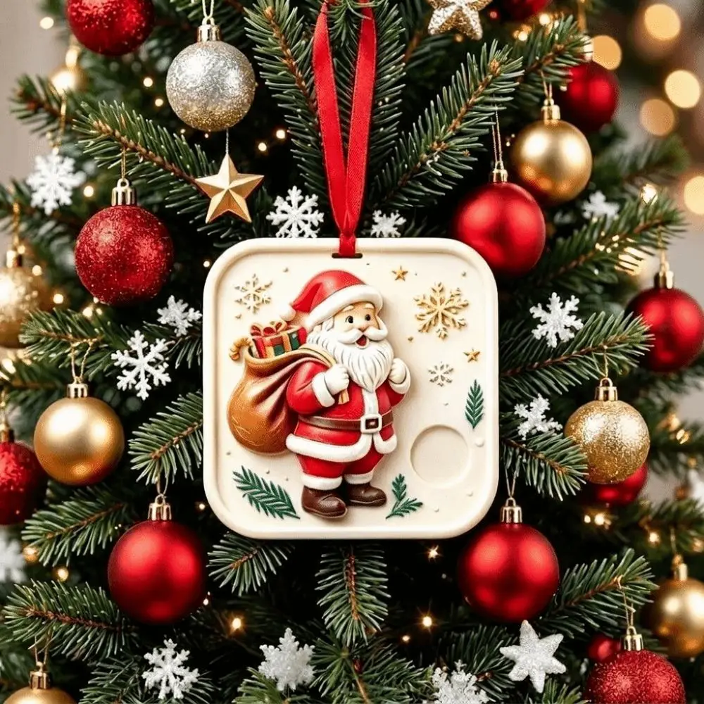Santa Claus Graffiti Gypsum Christmas Pendant Can Store Coins Cartoon Christmas Tree Pendant with Lanyard and Dye