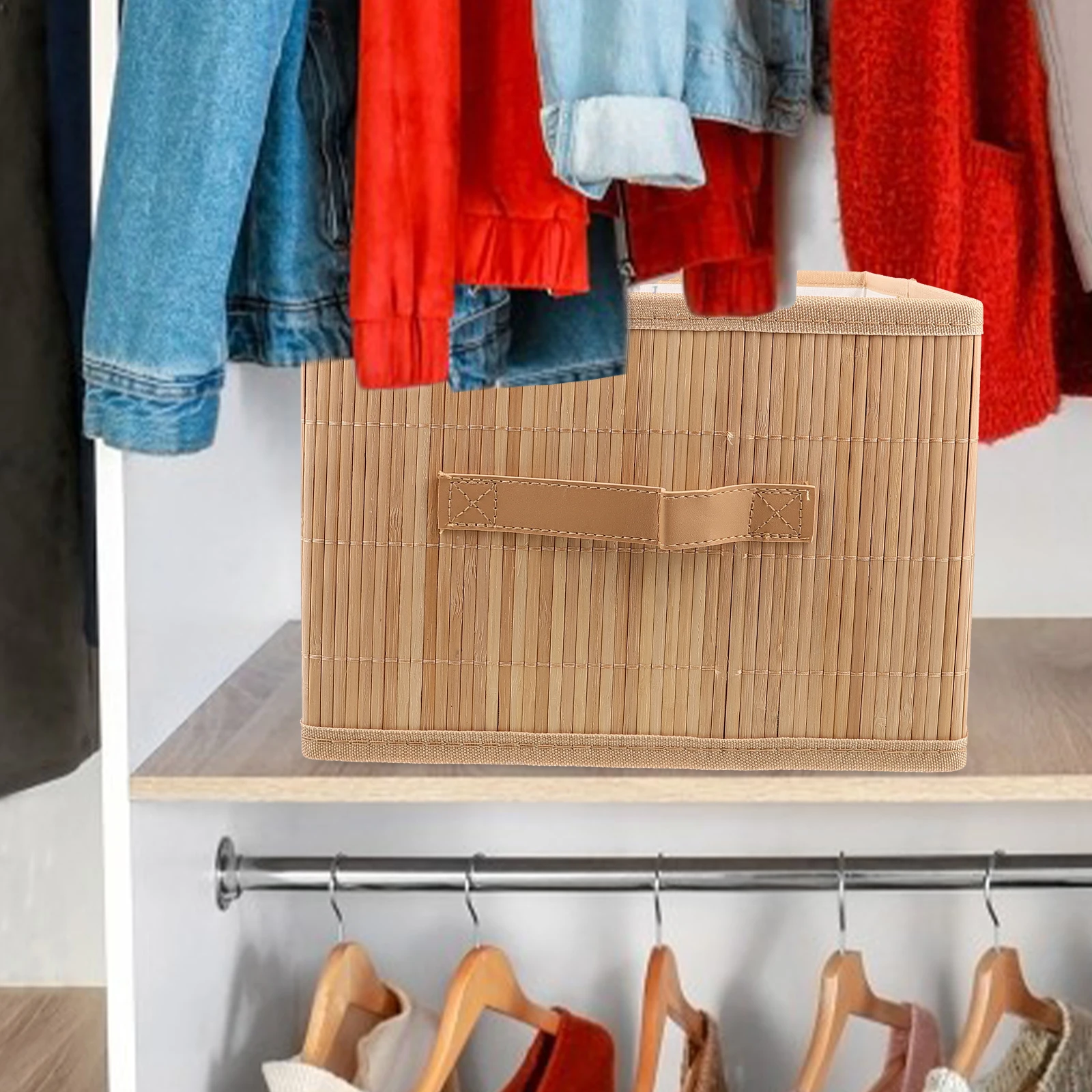 

Bamboo Storage Folding Storage Baskets Foldable Multi-function Wardrobe Desk Organizer Clothes Bin Home Sundries Holder