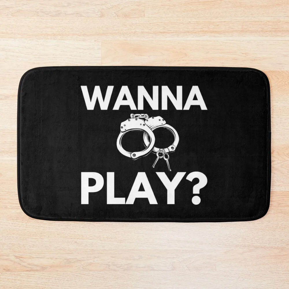 Wanna Play? Sexy Playful Handcuff Bachelor Bachelorette Naughty Design Bath Mat Toilet Accessories Bathroom Bathroom Kit Mat