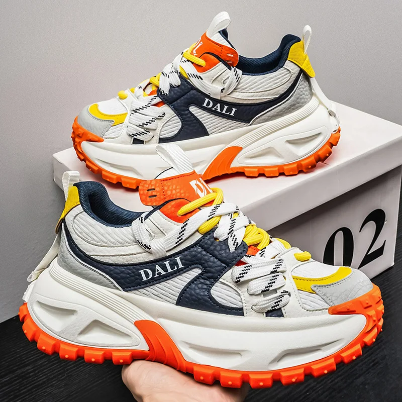 Summer breathable thick-soled dad shoes for men, height-increasing casual shoes, retro versatile lightweight soft-soled sports shoes for men