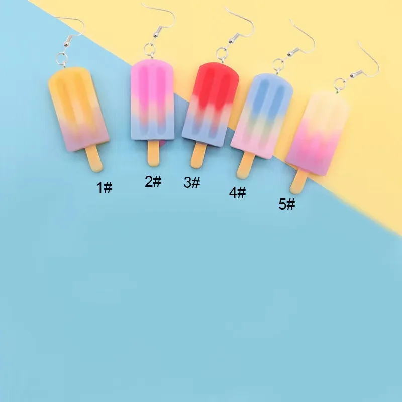 ต่างหูผู้หญิงทำด้วยมือการ์ตูน7สี3D จำลอง Gradient Ice Cream ต่างหูรูปหยดน้ำตลกของขวัญ