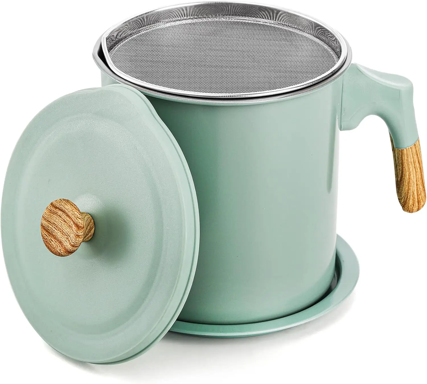 

Bacon Grease Container with Strainer, 1.4L/48 Oz Stainless Steel Oils Filter Pot for Kitchen, Green Cooking Oil Storage