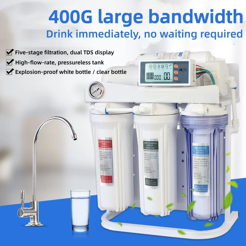 RO Reverse Osmosis Water Purifier, Frame Type Home RO Water Filter System with TDS Monitor and Pressure Gauge