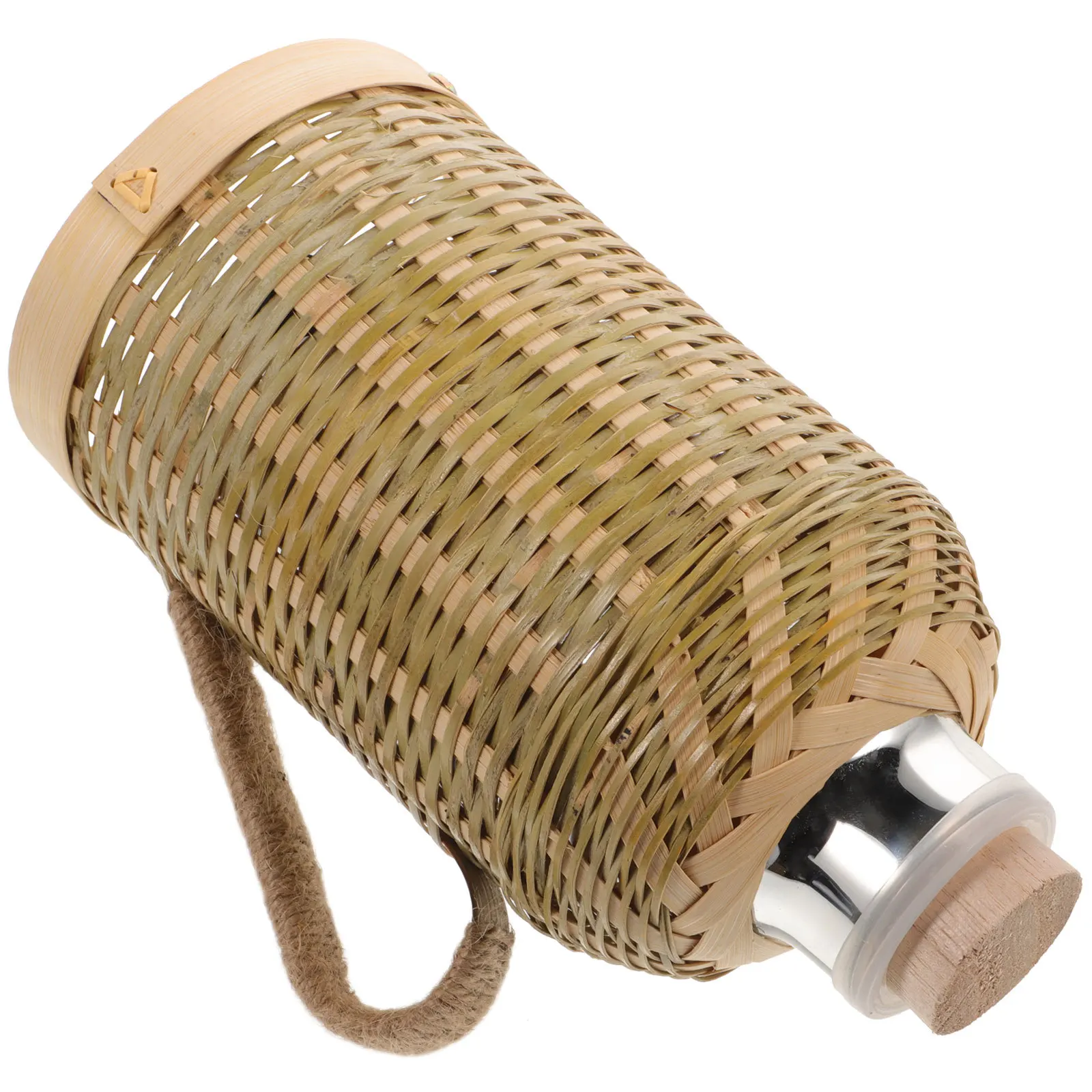 

1pcs Bamboo Woven Cover Thermal Kettle Retro Heat Water Bottle Insulation For Office Home Vintage Glass Flask