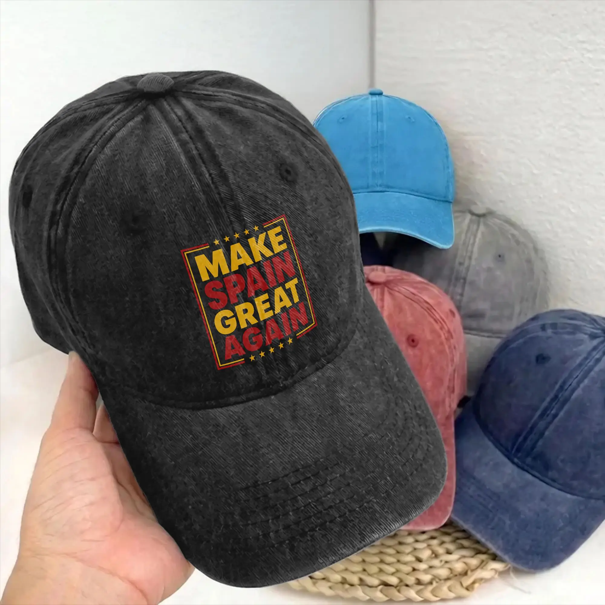 Make Spain Great Again Spanish National Pride Unstructured Baseball Caps Soft Gift Distressed Washed Patriotism Adjustable Hat