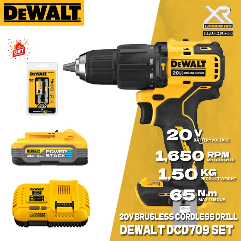 DEWALT DCD709 20V MAX Cordless Drill Kit Brushless Motor Power Tool With 20V Lithium-Ion Battery Impact Drill Driver Set DCB118