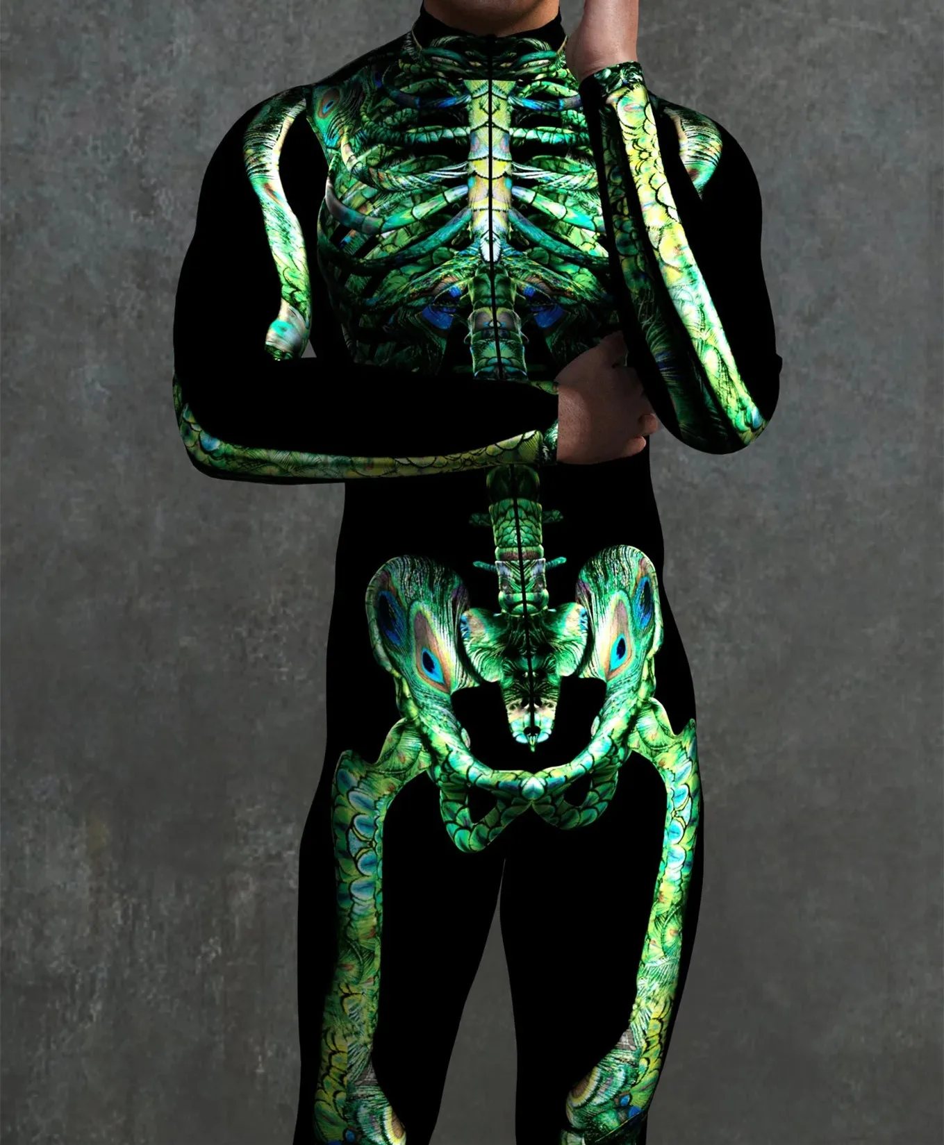 Halloween Skinny Damen Bedruckter Bunter Totenkopf Cosplay Jumpsuit Cyberpunk Zentai Anzug Karnevalsparty Aerial Performance Bodysuits – Detail 14