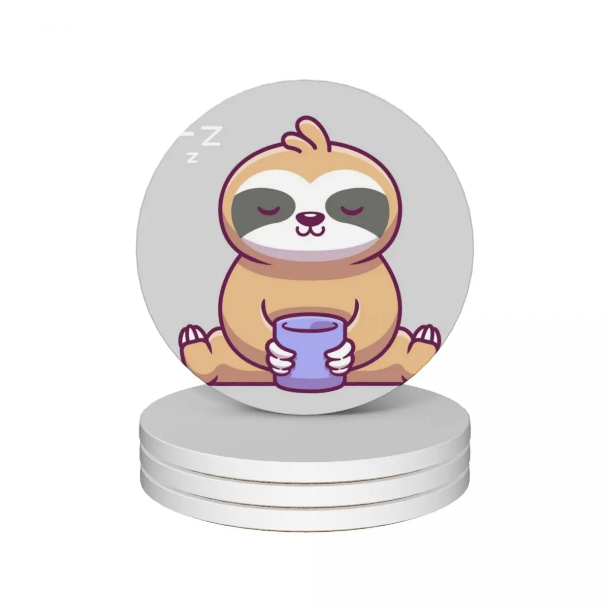 

Cute Sloth Drinking tea Ceramic Coasters (Set of 4) tile cute Coasters