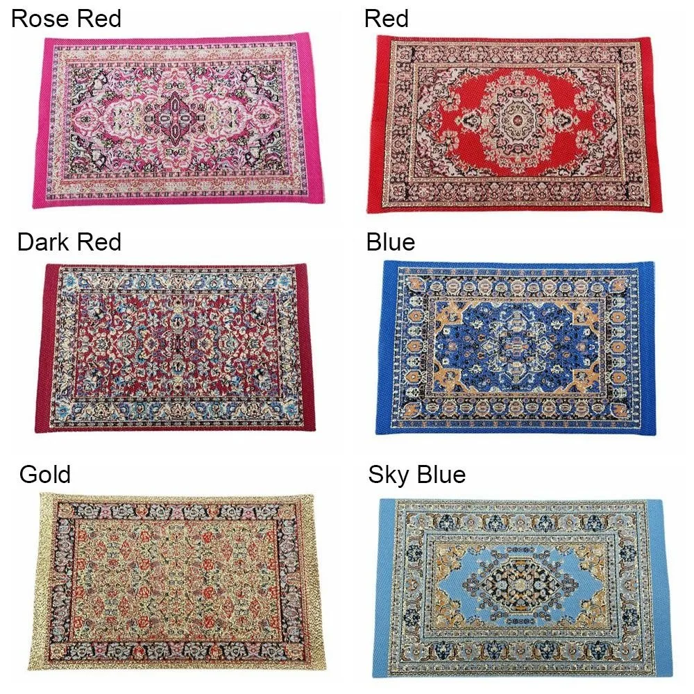 Alfombra tejida en miniatura de estilo turco, revestimientos de suelo para casa de juegos, alfombra para casa de muñecas, accesorios para muñecas a escala 1:12