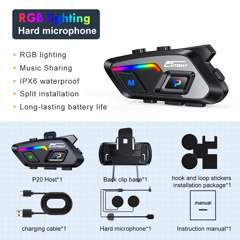 Motorhelm Headset Bluetooth 5.3 Spraakbesturing Draadloos hands-on Pratende oortelefoon Waterdicht RGB-licht met muziek delen