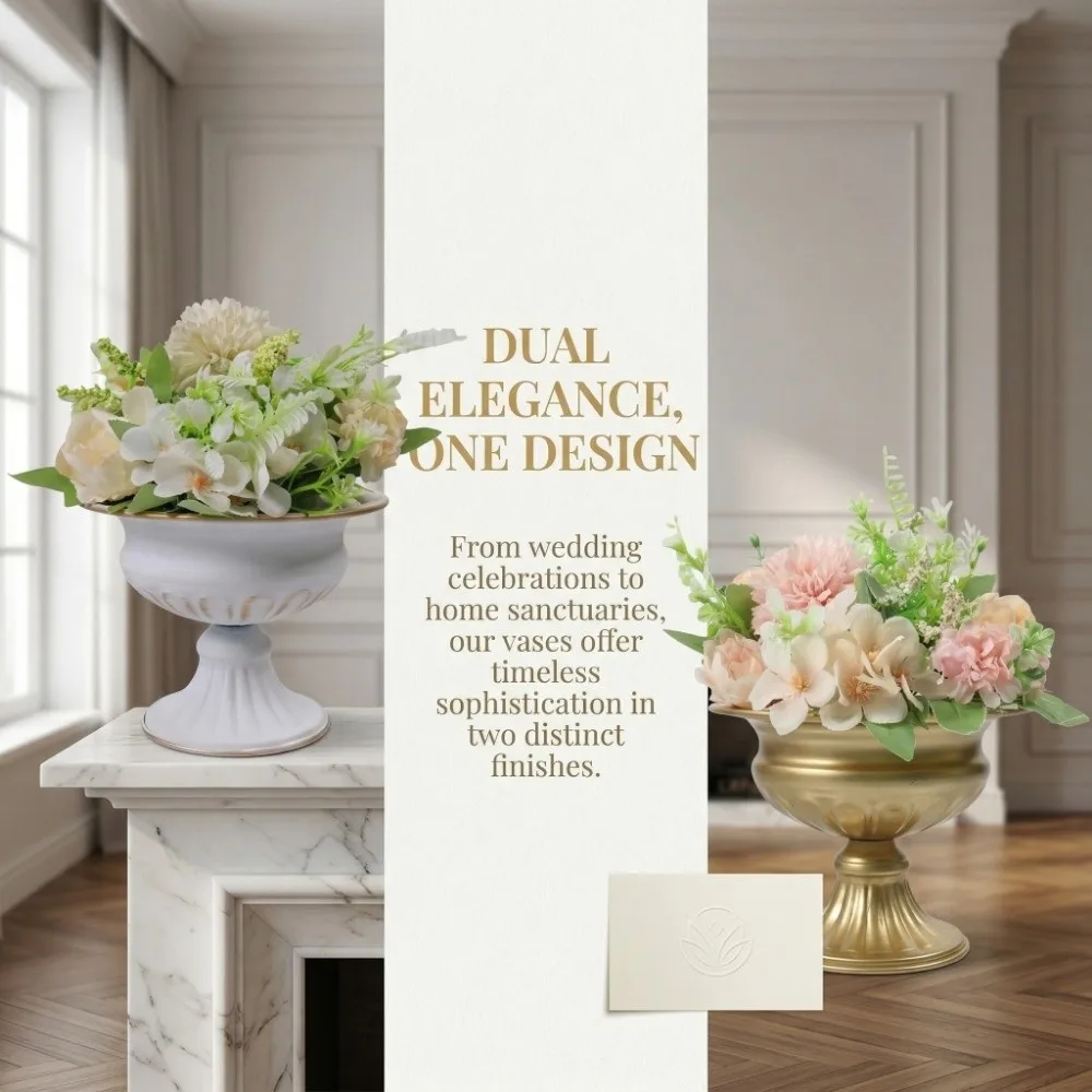 European Retro Flower Vase Metal High-footed Urn-shaped Vase Luxury Elegant Flower Pots Table Decorations
