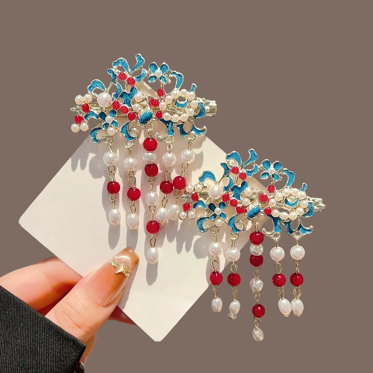 1 Paar Vintage-Haarspangen, trendige handgefertigte Haarnadeln mit Blumenquasten, Hanfu-Kleid, exquisite Kopfbedeckungen, eleganter Schmuck, Haar-Accessoires – Detail 7