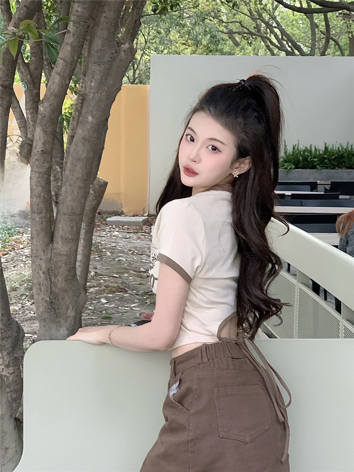 Pure Desire ort Top Women's Summer Design Ba Strap Hot Sweet Cool American Retro oulder T-irt Korean Sle round Ne...