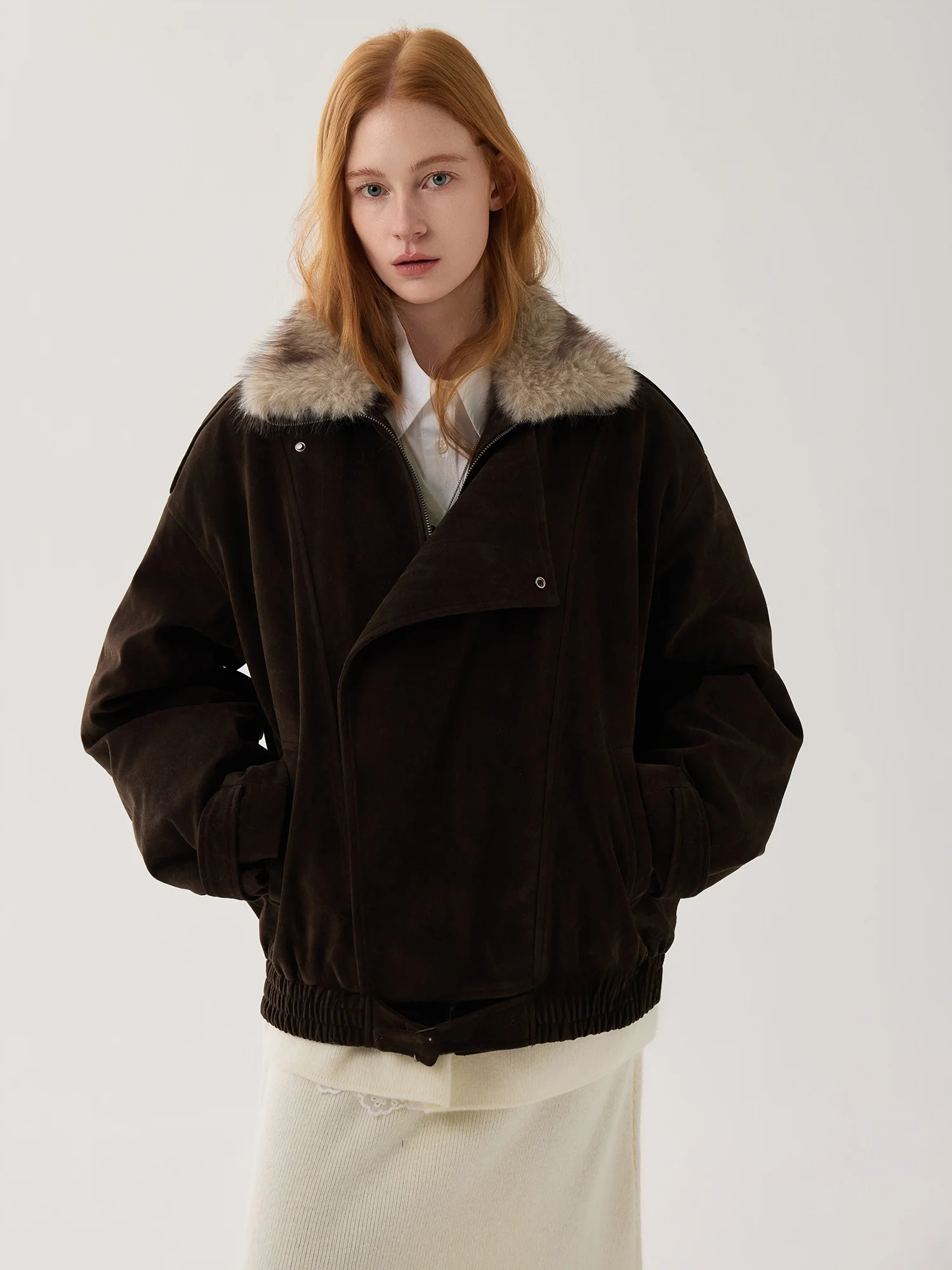 

Se Navigator Suede Coat with Fur Collar Thiened Cotton Jaet Vintage Sle Women's Casual Faion Winter Outerwear