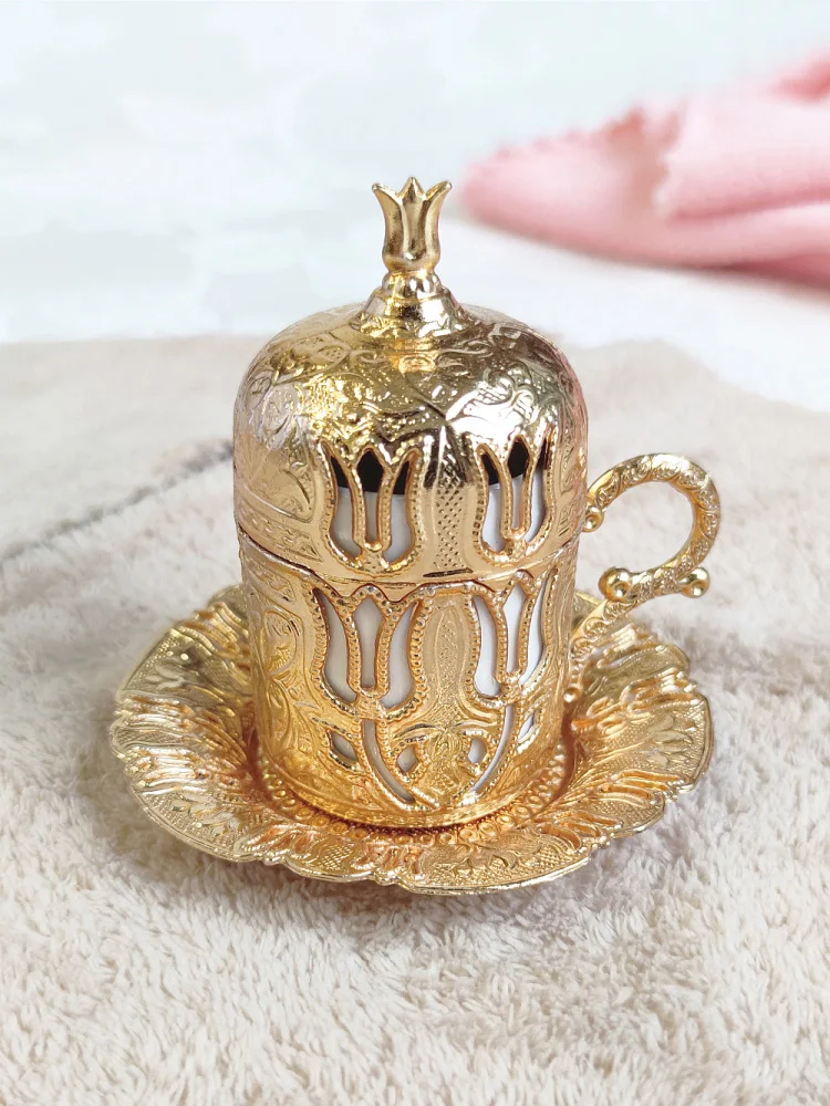 Coffee Cup Set European-Style Small Exquisite Retro Court Set Turkey Imported Gold Copper Alloy with Lid