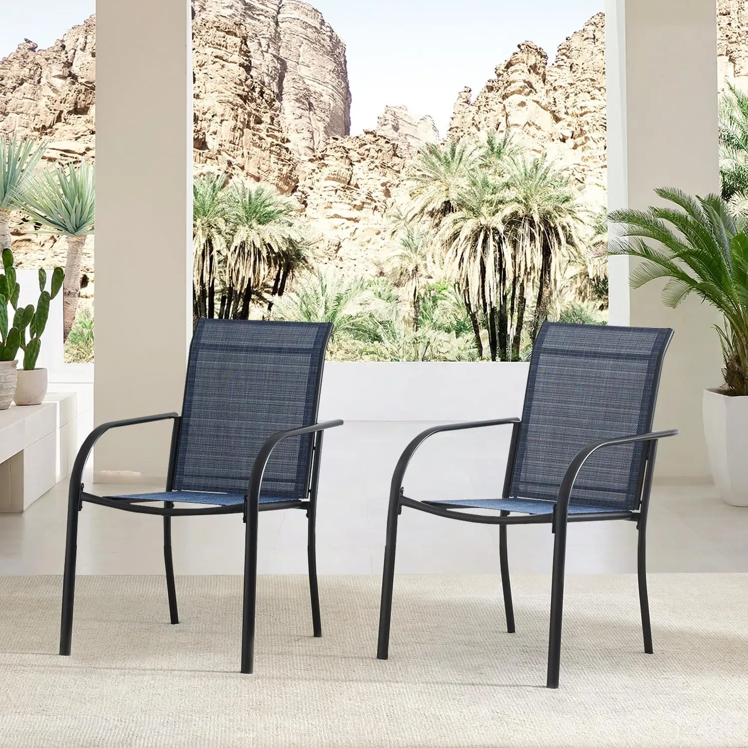

Outdoor Patio Dining Chairs Set of 2, Lightweight Stackable Patio Chairs with Curved Armrests & Wide Seat, Heavy, Customized