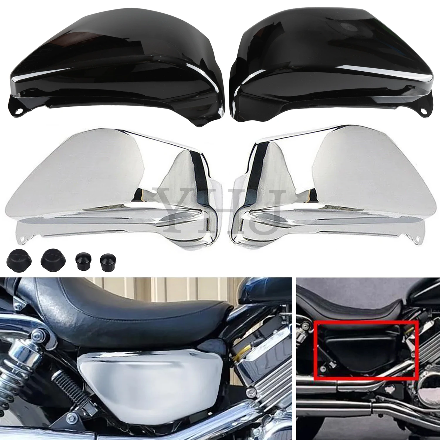 

For Honda Magna 750 VF750C VF750CD Deluxe 1994-2004 ABS Left & Right Motorcycle Battery Side Fairing Cover Gloss Black/Chrome