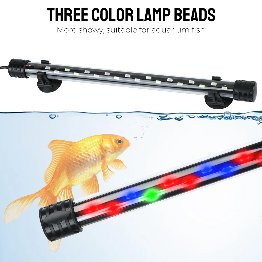 Aquário Lâmpada Submersível, À Prova D' Água Fish Tank Bar Luz, Plug UE, Iluminação Decorativa, Subaquática, RGB, 28 cm, 38 cm, 48cm, AC 90 V-260V