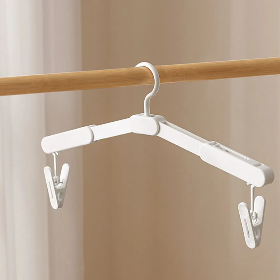 Travel clothes hanger, business trip portable anti-slip thickened no-mark foldable hanger with windproof clip for home use
