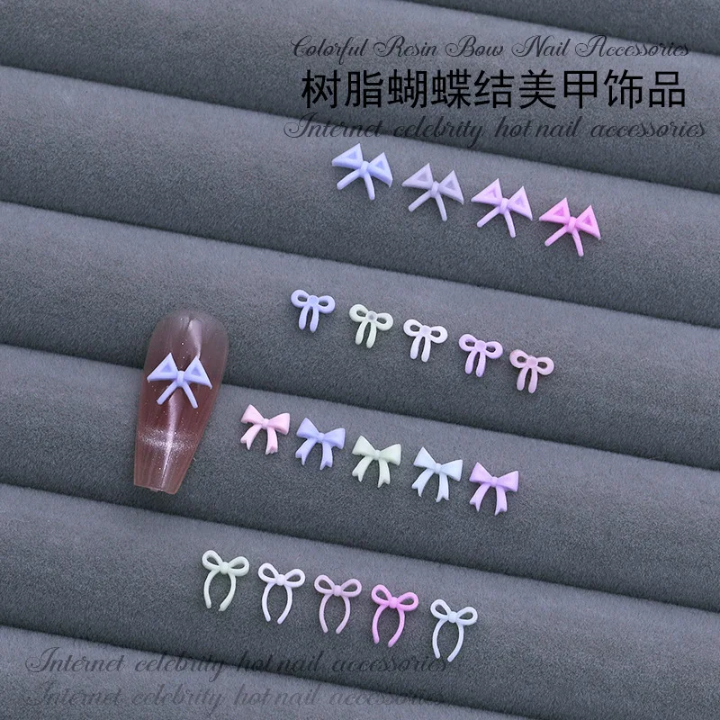 50PCS Mini 3D Acrylic Nail Art Bow Accessories Charms Parts For Nails Decoration Design Manicure Decor Supplies Material Tool