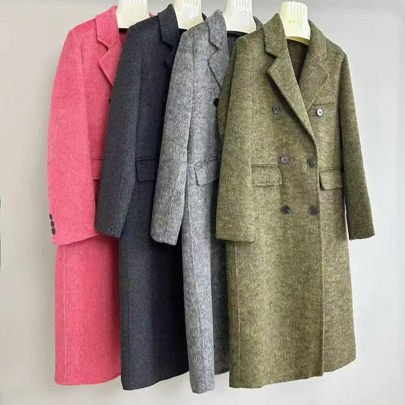 

2026 Double-sided Wool Blends Coat Women's Long Overcoat Autumn Winter Double-breasted Outerwear Streetwear Loose Woolen Coats