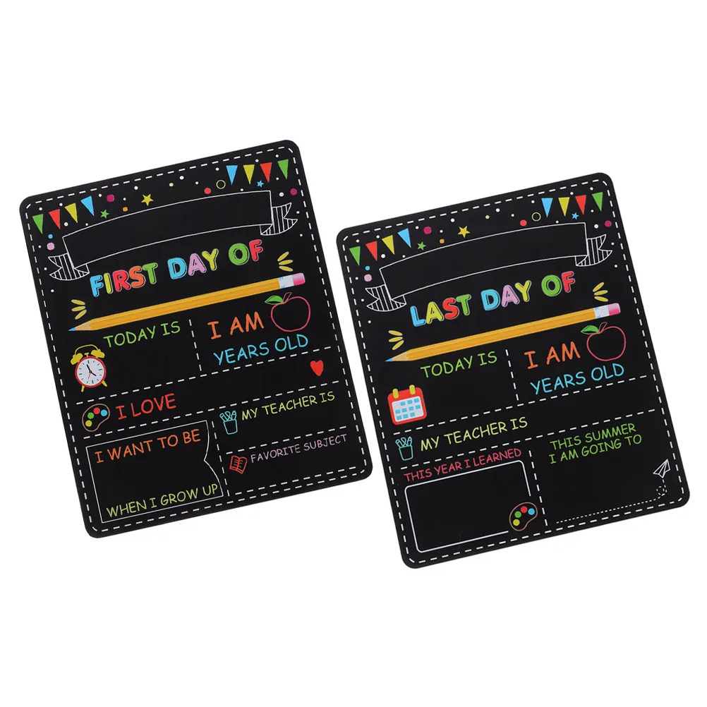 2Pcs First Day of School Chalkboard Sign Double Sided Reusable Blackboard for Teachers Day Classroom Supplies Playroom Decor