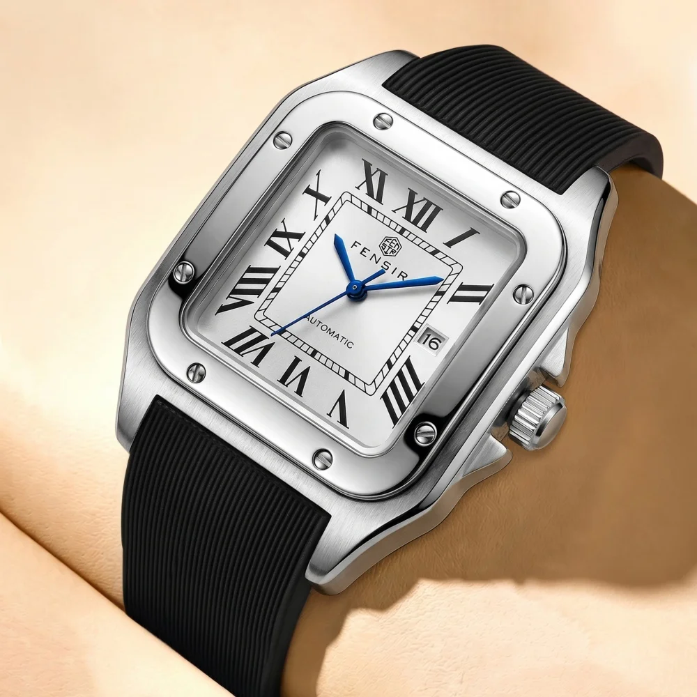Image of Herren-Quarzuhr mit quadratischem Zifferblatt, römische Ziffern, Business-Casual-Armbanduhr, wasserdichte Retro-Herrenuhr mit Kalender, trendige Luxusuhr, vielseitige Quarzuhr für den täglichen