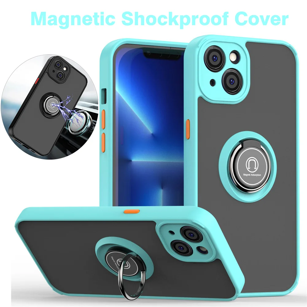 2024 New Shockproof Matte Magnetic Case  For iPhone 15 Pro Max 14 13 12 Mini 11 Pro Max X XR XS SE 6S 7 8 Plus Ring Holder Cover