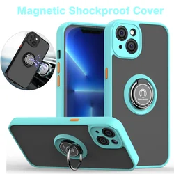 2024 New Shockproof Matte Magnetic Case  For iPhone 16 15 Pro Max 14 13 12 Mini 11 Pro Max X XR XS 6S 7 8 Plus Ring Holder Cover