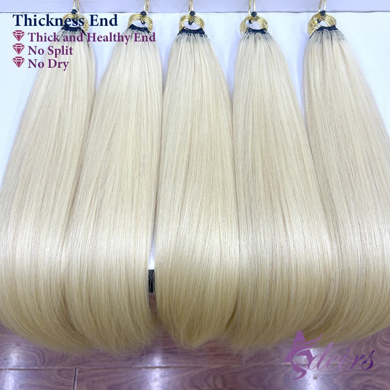 ADEIRS Feather hair extensions Recht Natuurlijk Echt Menselijk Haar Microring Hair Extensions 0.8g/Strand Bruin Blond 613 Kleur