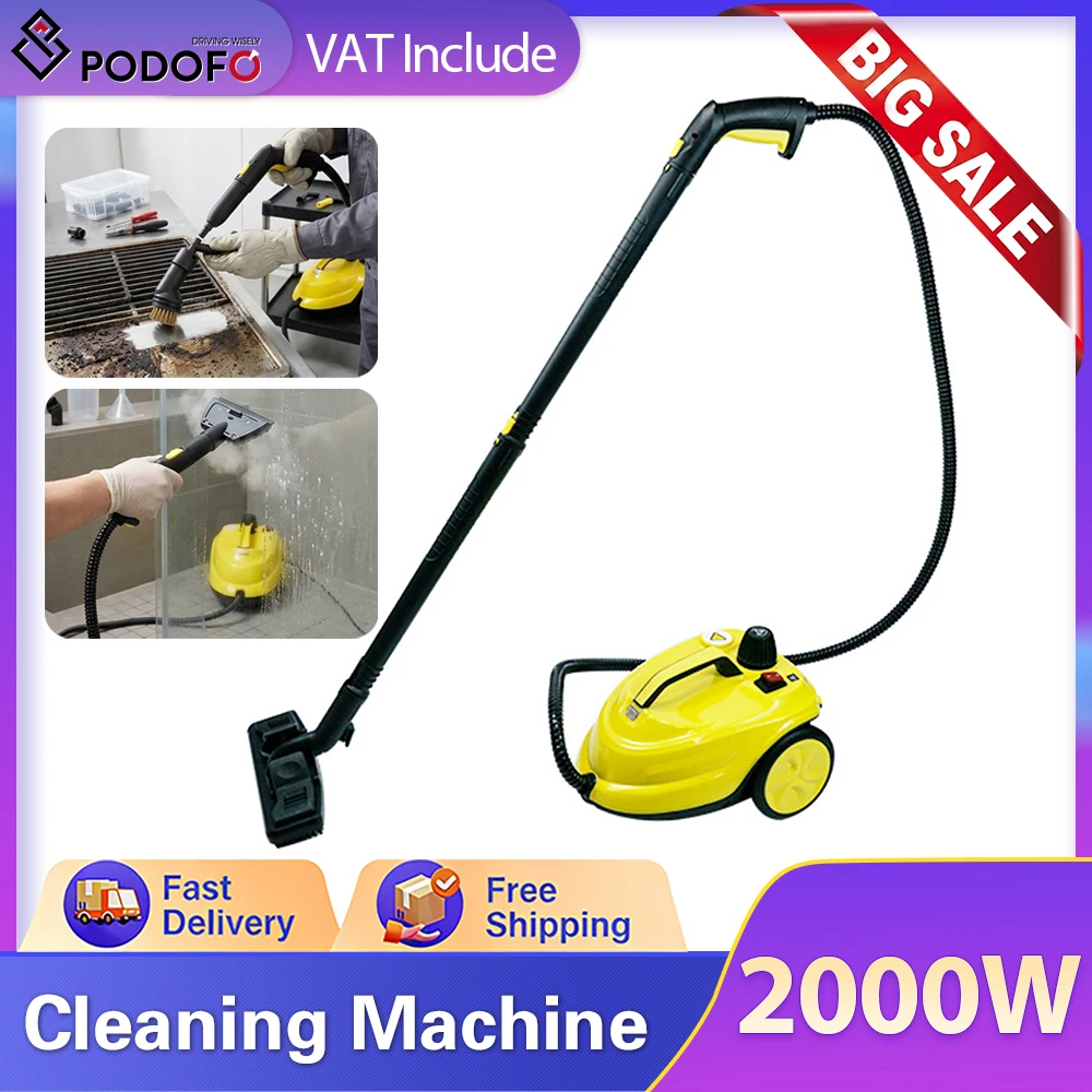 Nettoyeur vapeur haute pression Podofo 2000W, nettoyeur de tapis domestique avec réservoir de 2L pour l'élimination des taches, du formaldéhyde, des sols, des voitures
