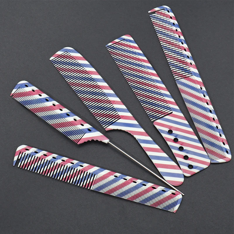 Three-colour Haircut Comb 5-Piece Combo Set Professional Styling Comb + Flat Head Comb + Edge Trimming Comb Home & Salon Use