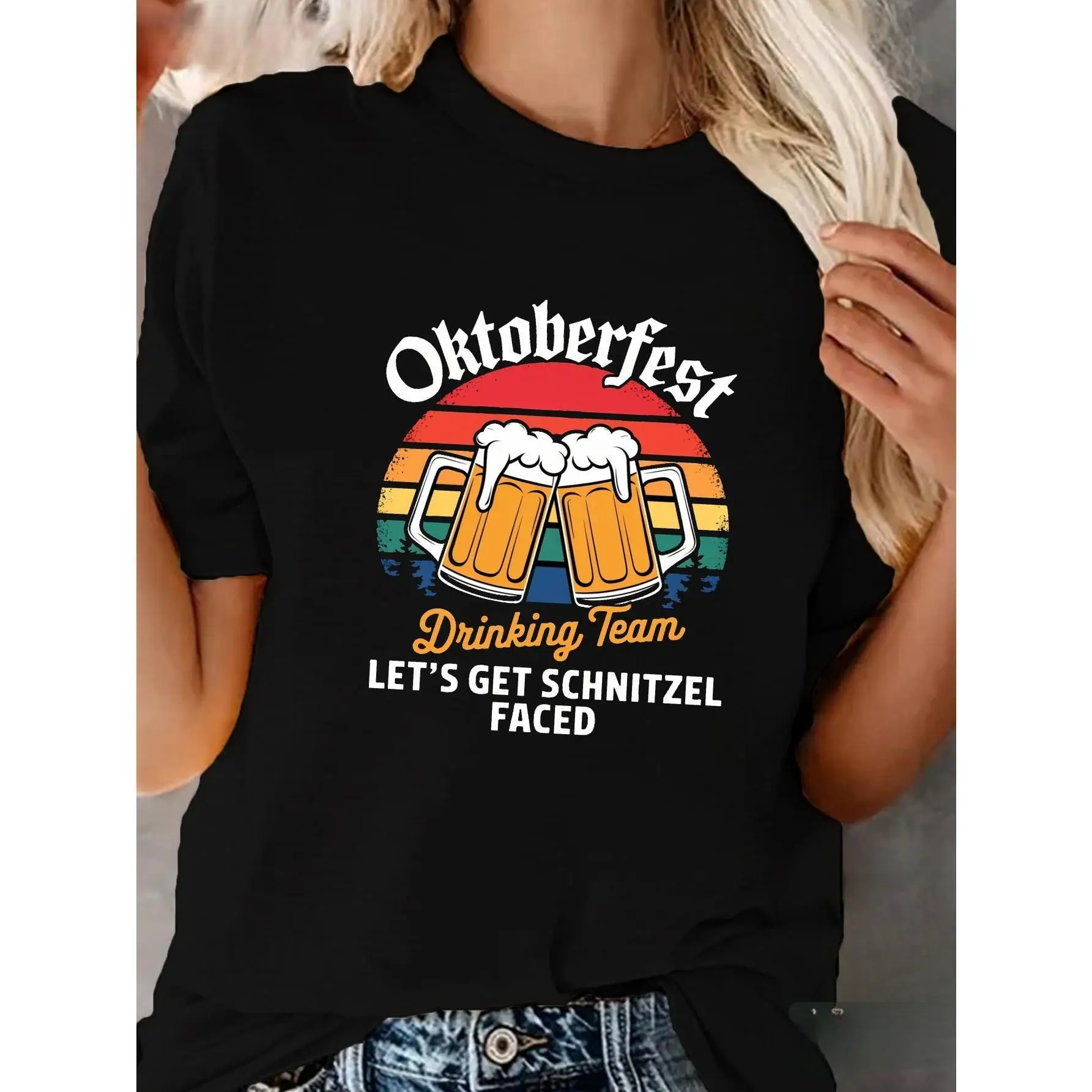 

Oktoberfest Beer T Shirt Unisex Funny Drinking Team Graphic Tee Retro German Festival Party Top Lets Get Schnitzel Faced Casual