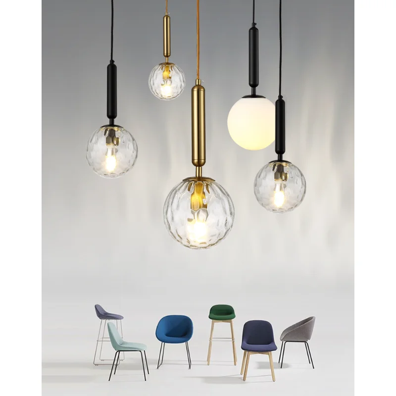 

LED Modern Pendant Light Luxurious Gold Glass Ball Lampshade Hanging Lights Fixtures For Dining Room Bedroom Decoration Lamp