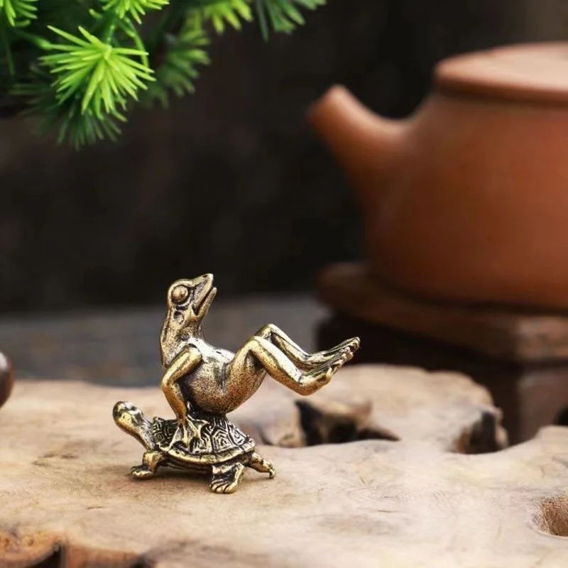 Antique Play Brass Tortoise Frog Miniature Statue Decoration Desk Decoration Home Decoration Bronze Sculpture