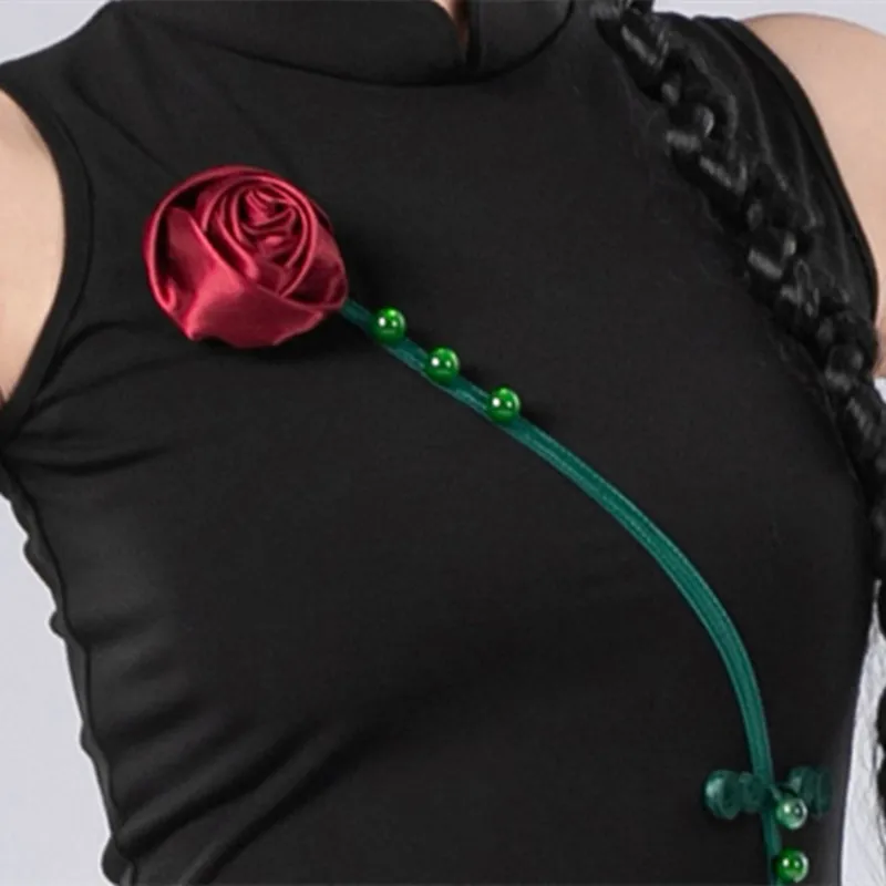 Kostium do tańca Cheongsam Chiński Tradycyjny Ludowy Strój Występowy dla Tancerki Narodowej Długa Sukienka Guziki Różane Szerokie Spodnie Culottes