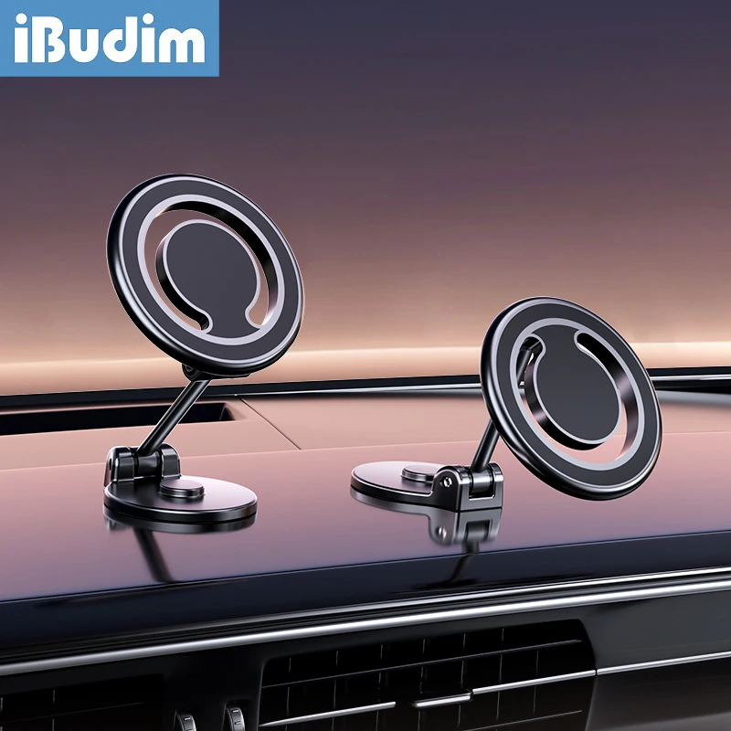 iBudim Zinc Alloy Magnetic Car Dashboard Mobile Phone Holder for iPhone Magsafe Case 360 Rotation Phone Mount for Samsung Xiaomi