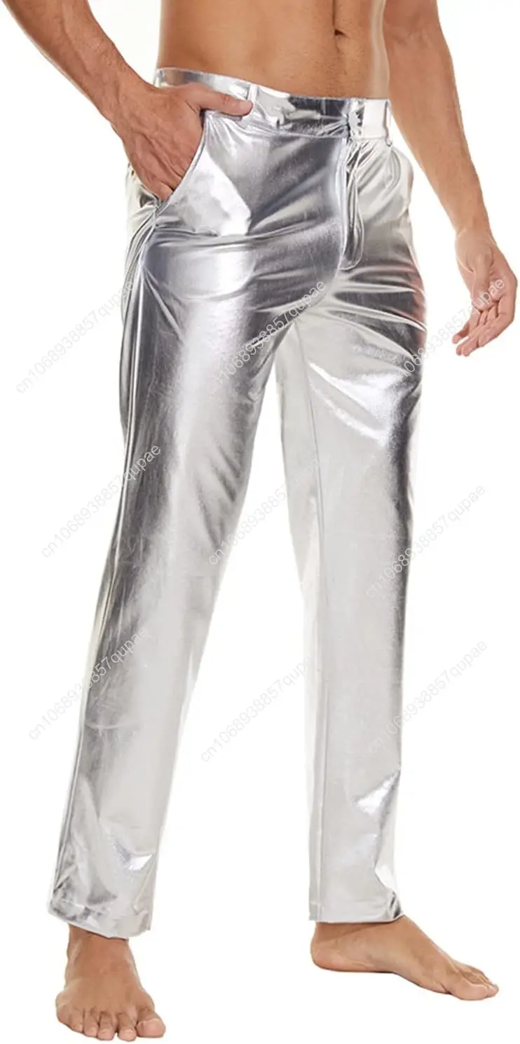 Metallic Glossy Disco Pants Retro Fashion Mens Womens Teens Green Gold White Straight Pants Party Cosplay Stage Harem Pants