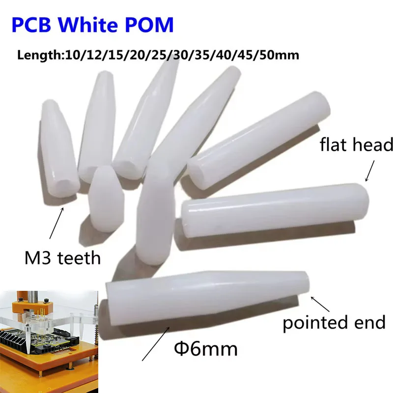 50PCS/pack 6x10 /15/20/25/30/35/40/45/50mm Tip PCB Test Fixture Parts Board POM Pressure Rod White