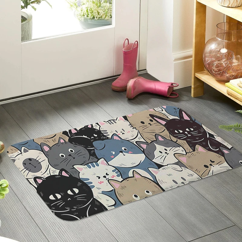 Black Cat Cute Hallway Bathroom Mat Custom Doormat Entrance Door Balcony Room Floor Carpet for Kitchen Interior Home Decor Items