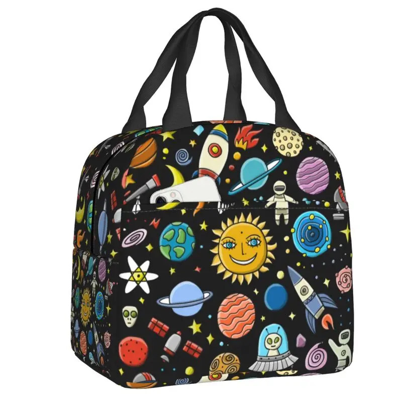 Space Rocket Planet Insulated Lunch Bags for Universe Alien Astronaut Spaceship Portable Cooler Thermal Food Lunch Box School