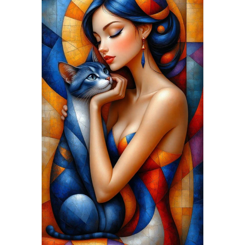 

Blue Cat and Woman 500/1000/1200/2000 PCS Jigsaw Puzzles DIY Family Activity Relaxing Games for Living Room Home Decor Gift