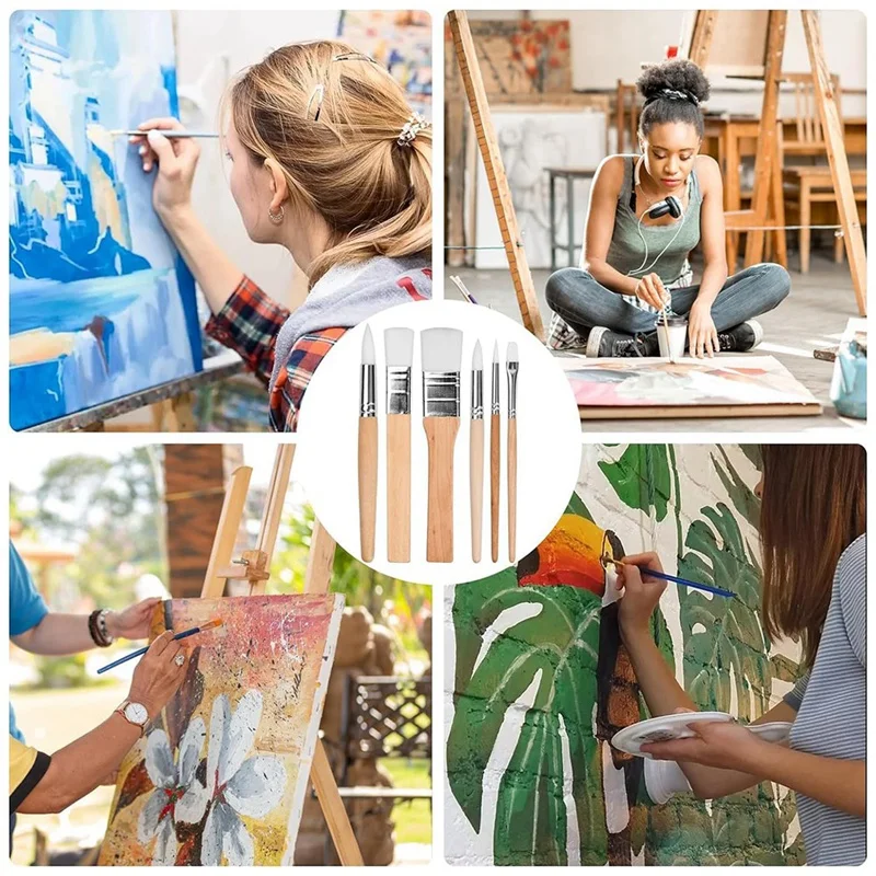 طقم فرش تلوين للفنانين للرسم على الأكريليك ، طقم فرش رسم ، كما هو موضح ، 6 *