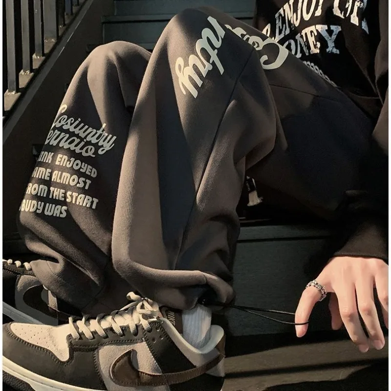 

Мужские брюки Design Sense Dark Series, летние модные повседневные брюки с принтом, дышащие прямые брюки на шнурке, уличная одежда