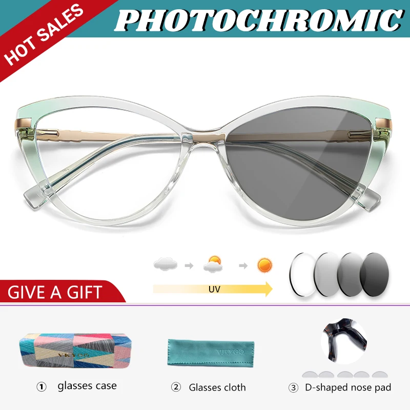 VKYEE Cat Eye Photochromic Anti Blue Ray Reading Glasses Women Myopia Hyperopia Prescription Custom Optical Eyeglasses PFD2111