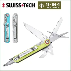 SWISS TECH 11 in 1 multifunctional folding EDC outdoor survival tool with scissors, screwdriver, saw