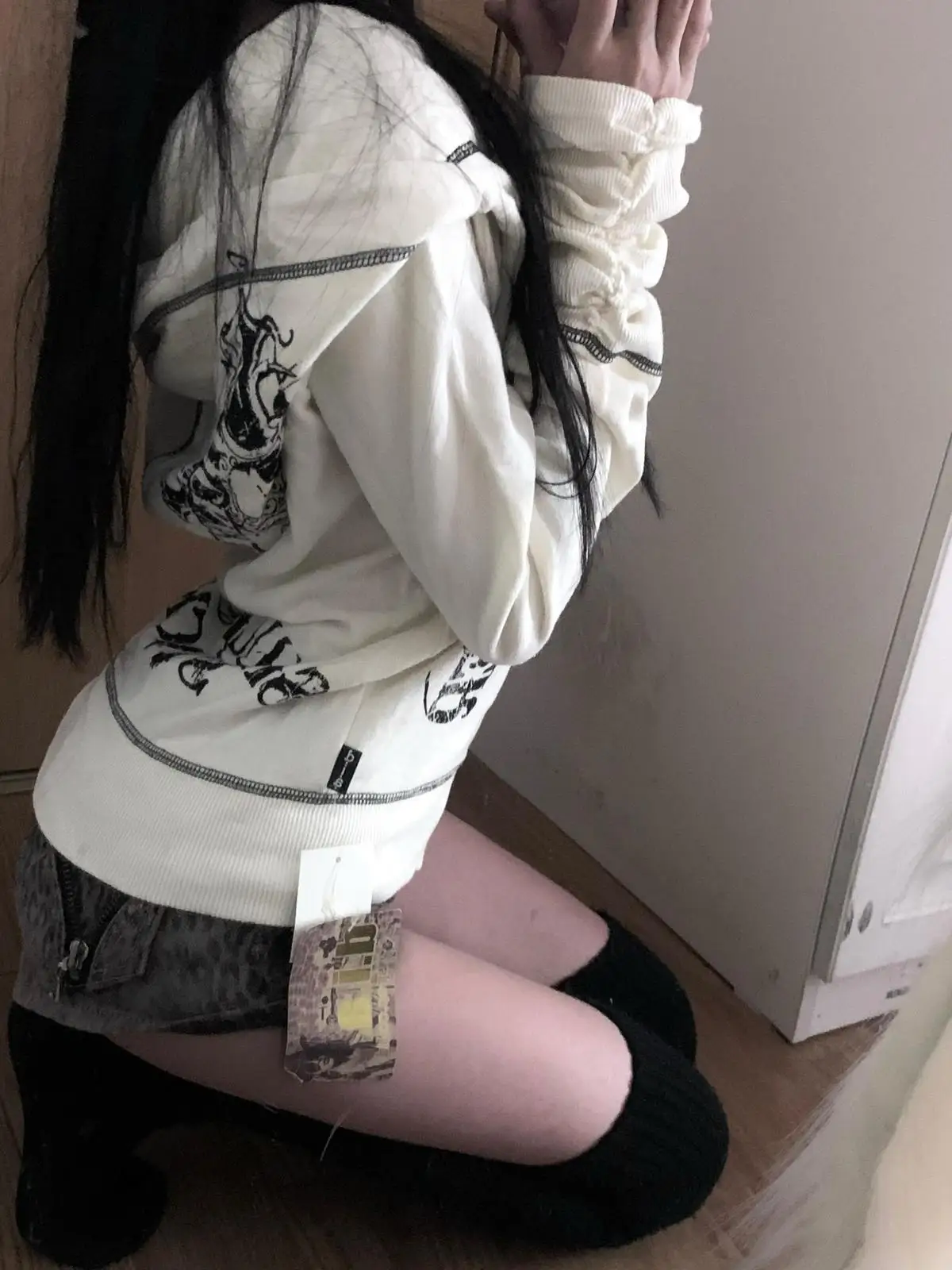 Harajuku Y2k القوطية معطف مقنع المرأة 2025 الخريف جديد عادية كل مباراة جاكيتات ثقافة فرعية اليابانية الأسود القمم Mujer البلوز #4