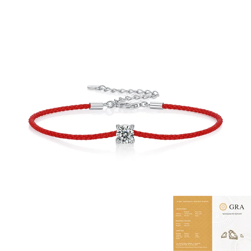 

New 0.5ct Fashionable Moissanite Protected Red Rope Adjustable S925 Silver Luxury Hand Bracelet Elegant Light Luxury