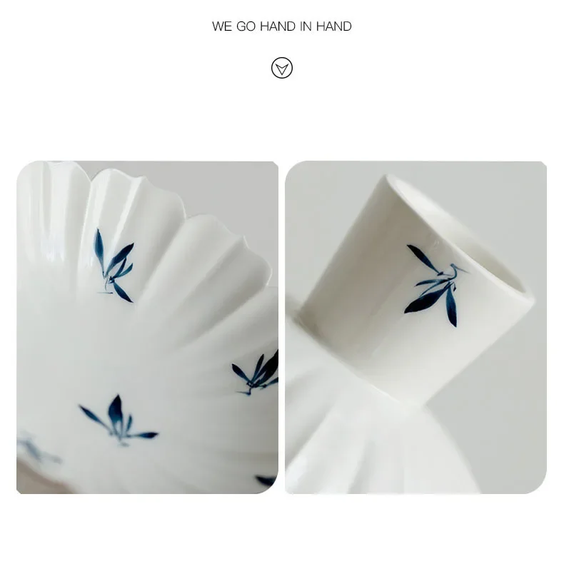 Creative Hand-painted Phalaenopsis Orchid Art Tea Dish Chrysanthemum Petal Ceramic High Foot Fruit Plate Candy Cake Stand Basket
