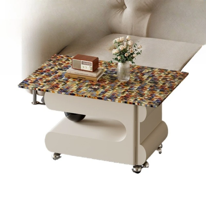 

French movable folding coffee table multi-functional creative retractable trolley side table